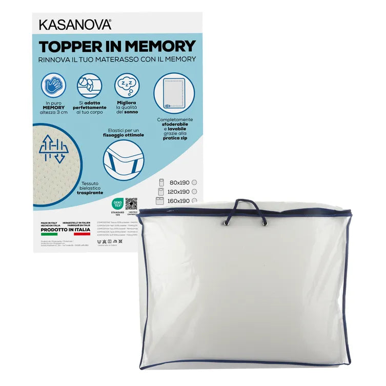 Topper matrimoniale in memory traspirante 2 piazze 160x190x3 Kasanova Topper matrimoniale in memory traspirante 2 piazze 160x190x3 Kasanova